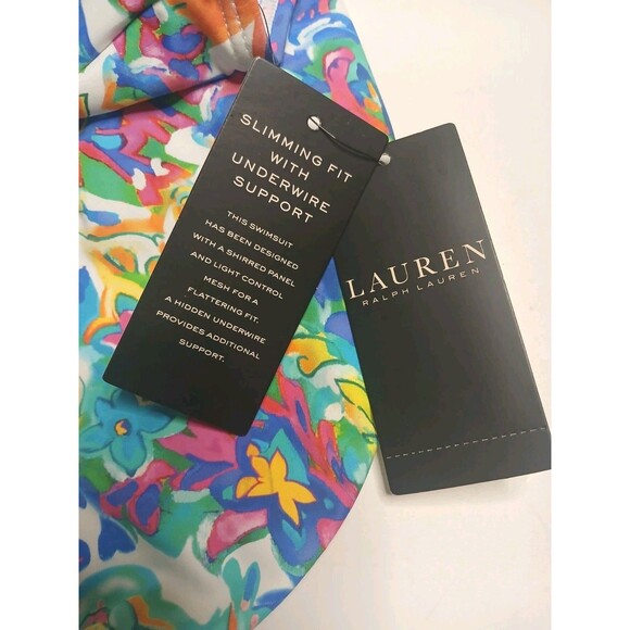 LAUREN Ralph Lauren Swimsuit Sz 8 Ruffle V-neck One Piece Multi Print - Picture 11 of 15